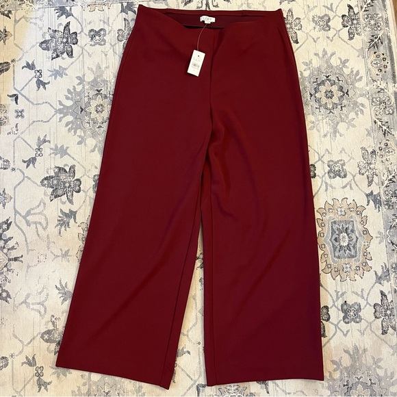 NWT Maroon Wide Leg Pull On Dress Pant Size Medium Loft - Picture 3 of 10